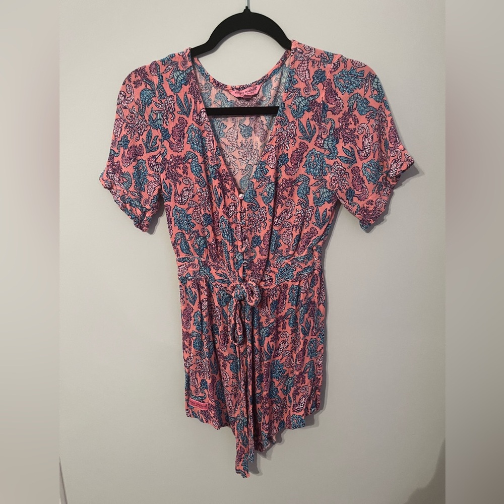 Simply Southern Pink and Teal Seahorse Short Sleeve Romper